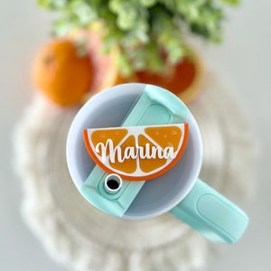 Tumbler Name Tag Orange Custom Cup Name Plate Tropical Tumbler Lid Accessory Summer Tumbler Straw Topper Fruit Lid Name Tag Straw Cover