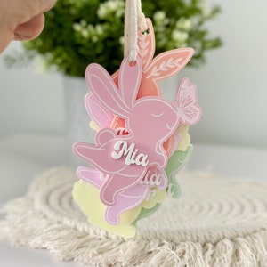 Easter Basket Tag Personalized Name Tag Cute Bunny Tag Easter Rabbit Name Plate Easter Place Card Easter Gift Tag for Kids Easter Decor