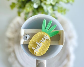 Tumbler Name Plate Pineapple Custom Cup Name Tag Pastel Tumbler Lid Accessory Summer Tumbler Straw Topper Fruit Lid Name Tag Straw Cover