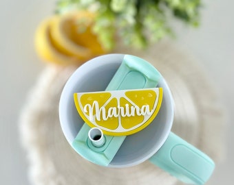 Tumbler Name Tag Lemon Custom Cup Name Plate Tropical Tumbler Lid Accessory Summer Tumbler Straw Topper Fruit Lid Name Tag Straw Cover