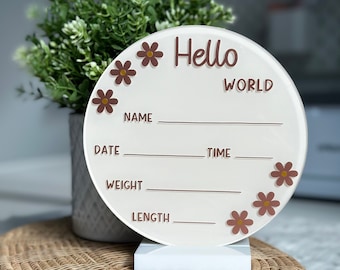 Acrylic Birth Announcement Sign Rose Gold Welcome Baby Sign Birth Stat Hello World Sign Hospital Welcome Sign Baby Shower Gift for New Mom