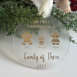 Family of Three Christmas Ornament Gingerbread Family of 3 Custom Family Ornament Personalized Baby First Christmas Ornament xMas Bauble