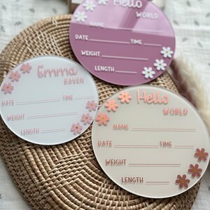 Hello World Baby Stat Sign Acrylic Baby Birth Announcement Daisy Hello ...