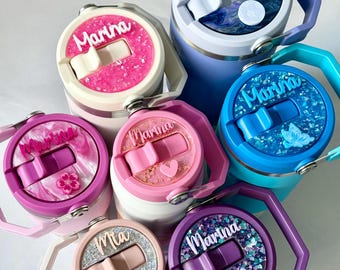 Flip Straw Name Plate IceFlow AeroLight Bottle Name Tag Stanley Flip Straw Tumbler Accessory Jug Custom Lid Topper Personalized Glitter Tag
