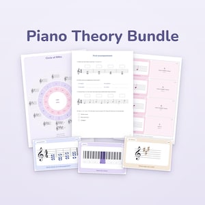 Piano Music Theory Bundle, 211 Flashcards, 30 Posters, Scales and Workbook, Printable