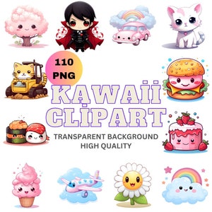 Adorable Kawaii Clipart Set | Cute Food Vector & Kawaii Animals | High-Quality Kawaii Stickers for Kawaii Sticker Sheet | Watercolor Clipart