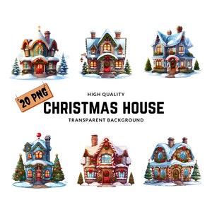 Weihnachtshaus Cartoon Stil Clipart - PNG Instant Download Datei - Digitales Design zum Basteln - Kartenherstellung - Druckbare Kunst, kommerzielle Nutzung