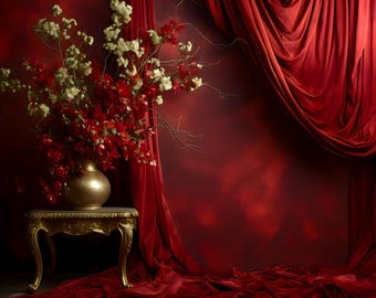Red Velvet Floral Digital Backdrop for Luxury Photography - Digital Backdrop - Digital Photography - 4096*4096 Px - High Quality - PNG -