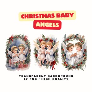 Christmas Baby Angels Watercolor Clipart Bundle – Perfect for Gender Reveal, Baby Shower Decor, and Nursery Decoration