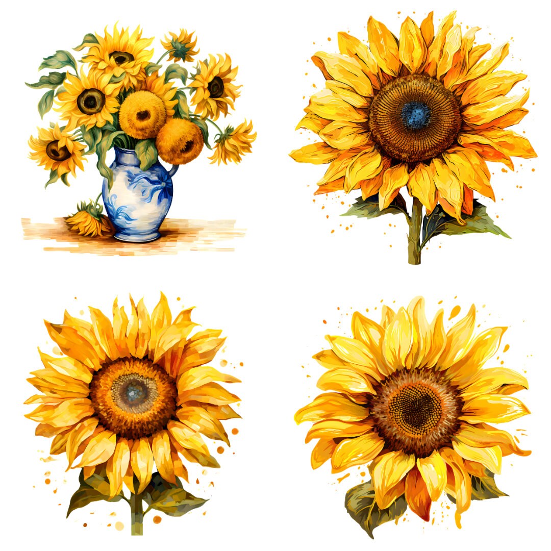 17 PNG Watercolor Sunflowers Clipart - Fall Sunflower Floral Bouquets ...