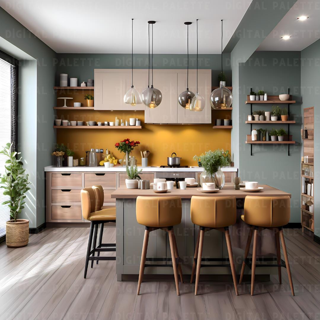 Modern Wooden Kitchen Backdrop - Decorative and Stylish Photography Background - Digital Background - Digital Download - 4096*4096 Px - PNG