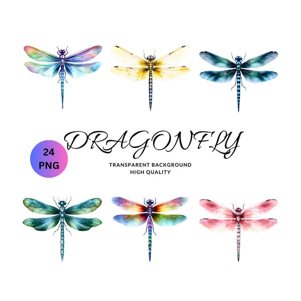 24 PNG Dragonflies Clipart, painted dragonfly clipart, insect illustrations, PNG graphics, scrapbook embellishments commercial use