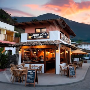 Rustic Coffee Shop Digital Backdrop – Digital Backdrop – Santa Rosa de Cabal Café Scene – 4480*4480 PX – Rustic Backgrounds