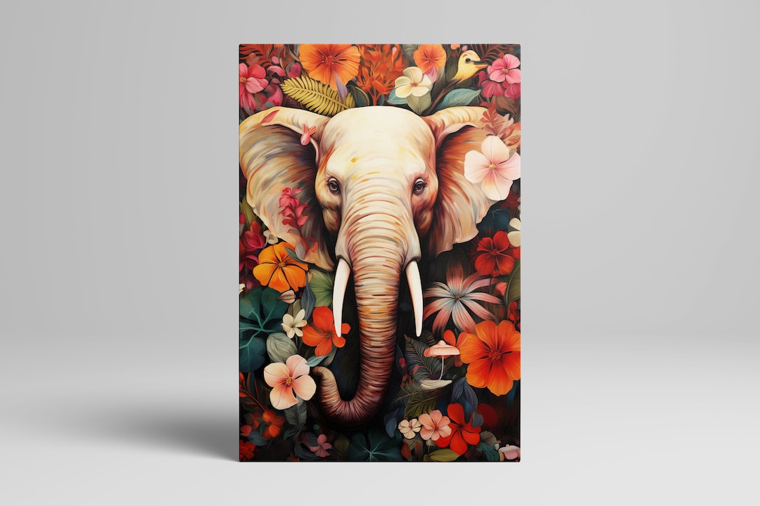 Pink Elephant Wall Art Floral Elephant Canvas Art Home Decor Etsy