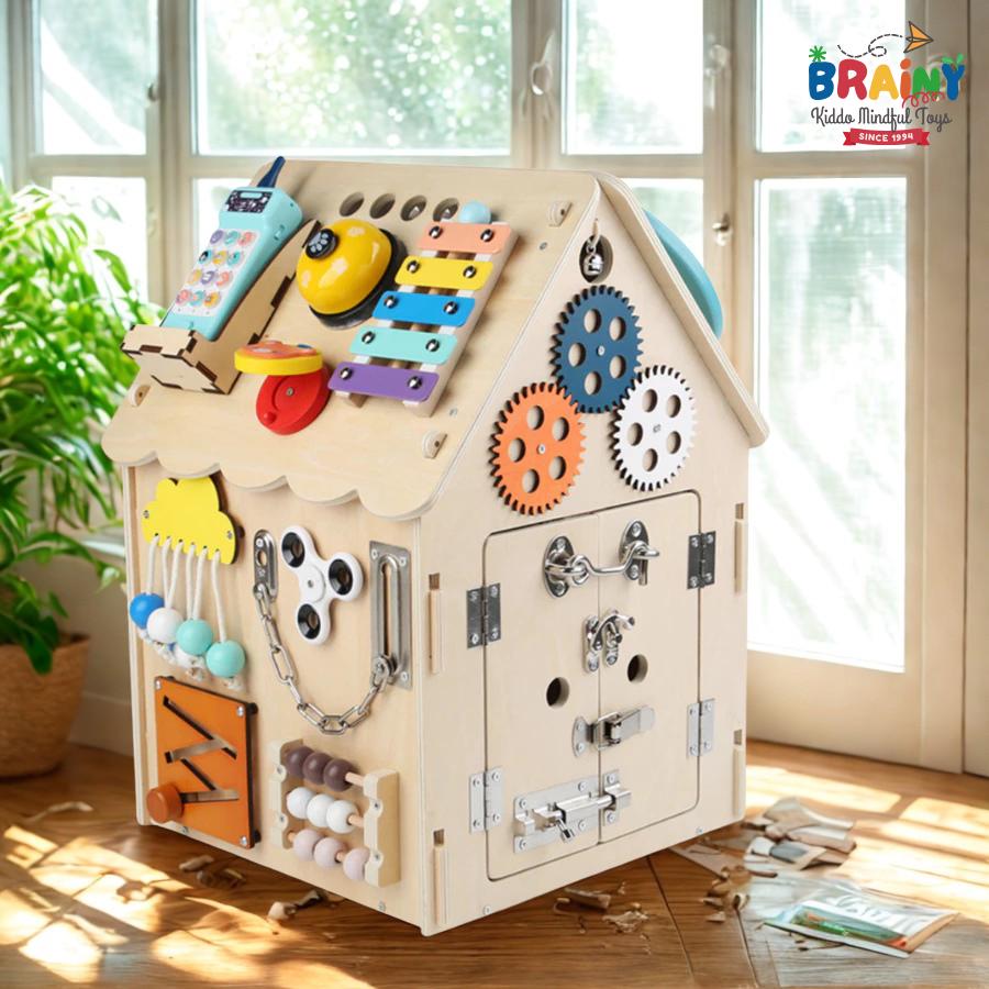 Busy house Busy Board, Wooden Toy Set that Stimulates Creative Development for Children