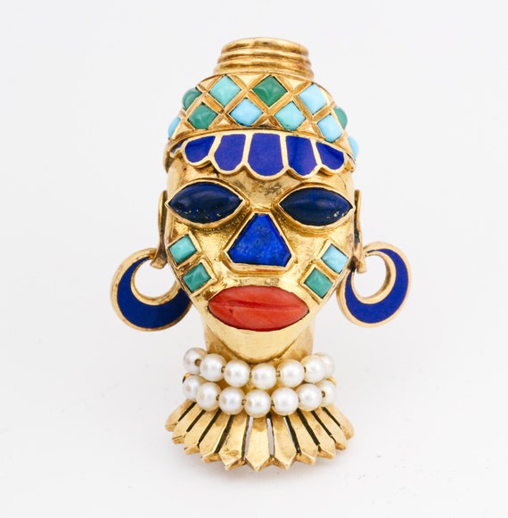 Boucheron Retro Era African Mask Lapis Turquoise … - image 4