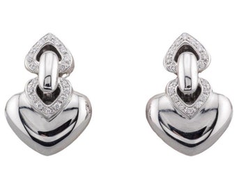 Bulgari Doppio Cuore Diamond 18k White Gold Earrings