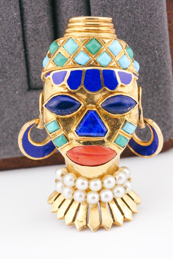 Boucheron Retro Era African Mask Lapis Turquoise … - image 2