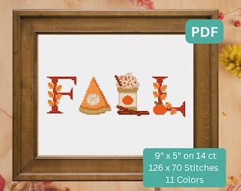 Fall Cross Stitch Pattern - Fall Letters - Pumpkin Spice, Autumn Themed Cross Stitch Pattern, Instant Download PDF