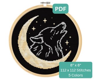 Howling Wolf Cross Stitch Pattern - Halloween Cross Stitch, Autumn, Fall Themed Cross Stitch Pattern, Instant Download PDF