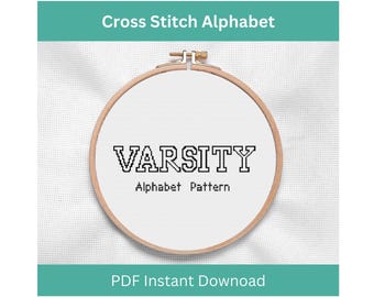 Cross Stitch Alphabet Pattern - Varsity Cross Stitch Pattern, Varsity Font, Patch Font, Sports Font, Digital Download, Instant Download PDF