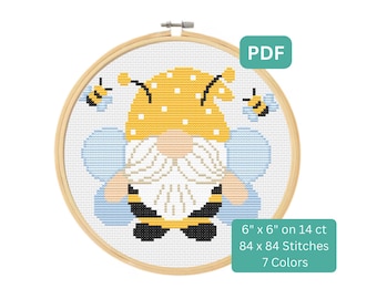 Patrón de punto de cruz de gnomo abejorro - Patrón de punto de cruz con temática de verano, descarga instantánea en PDF