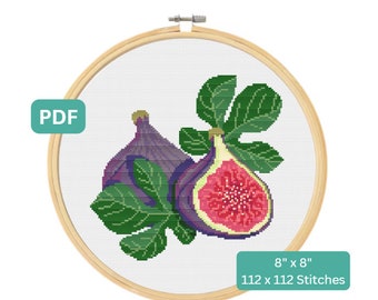 Patrón de punto de cruz de higos - Decoración de cocina - Casa rural moderna - Bordado de frutas - Punto de cruz botánico moderno - Descarga instantánea en PDF