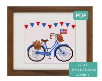 Patriotic Bicycle - Bike Cross Stitch Pattern, Instant Download PDF