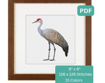 Bird Cross Stitch Pattern Sandhill Crane, Modern, Easy x-stitch Pattern, Cross Stitch Chart, Nature Pattern, Instant Download PDF