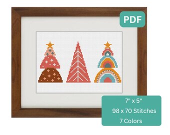 Árboles de Navidad Geométricos - Patrón de Punto de Cruz de Navidad Boho Simple, Descarga Instantánea PDF