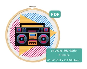 Patrón de punto de cruz con temática de los años 80, descarga instantánea en formato PDF