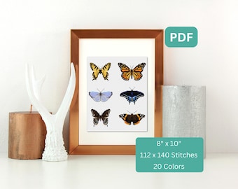 Butterfly Cross Stitch Pattern - Butterfly Display, Cross Stitch Chart, Modern Nature Pattern, Instant Download PDF