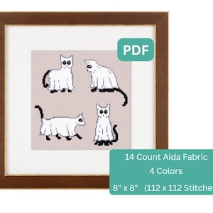 Ghost Cats - Simple Halloween, Black Cat Themed Cross Stitch Pattern, Instant Download PDF