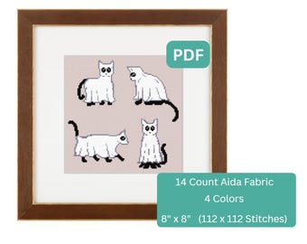 Ghost Cats - Simple Halloween, Black Cat Themed Cross Stitch Pattern, Instant Download PDF