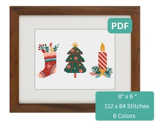 Decoraciones navideñas - Patrón de punto de cruz navideño boho simple, descarga instantánea en PDF