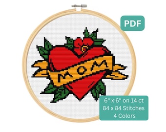 Patrón de punto de cruz para mamá - Diseño de tatuaje de corazón - Descarga digital instantánea