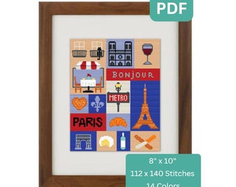 Paris Collage - 8"x10" Cross Stitch Pattern, Instant Download PDF