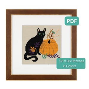 Autumn Cat - Fall, Halloween, Themed Cross Stitch Pattern, Instant Download PDF
