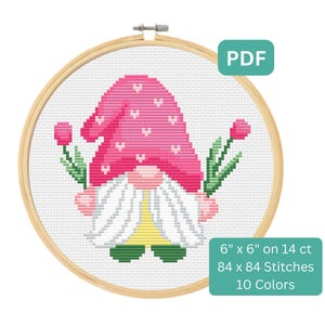 Spring Gnome Cross Stitch Pattern - Instant Download PDF