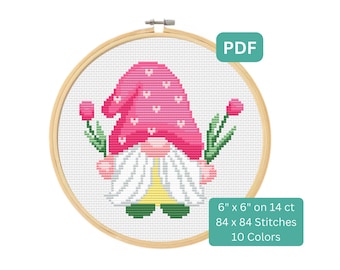 Spring Gnome Cross Stitch Pattern - Instant Download PDF