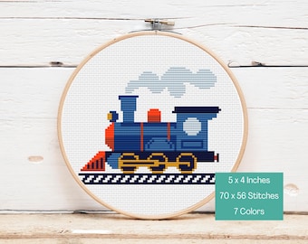 Small Steam Train Cross Stitch Pattern – Boys Nursery Decor - Digital Download - PDF