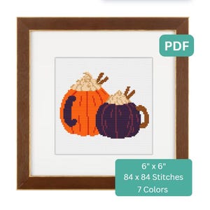Pumpkin Spice Mugs - Fall Themed Cross Stitch Pattern, Thanksgiving Cross Stitch Pattern, Pumpkin Spice Cross Stitch, Instant Download PDF
