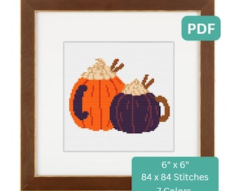 Pumpkin Spice Mugs - Fall Themed Cross Stitch Pattern, Thanksgiving Cross Stitch Pattern, Pumpkin Spice Cross Stitch, Instant Download PDF