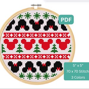 Mickey Christmas Cross Stitch - Cross Stitch Pattern, Mickey, Minnie, Cute Christmas Pattern, Cross Stitch Ornament, Instant Download PDF