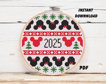 2025 Mickey Christmas Cross Stitch - Cross Stitch Pattern, Mickey, Minnie, Cute Christmas Pattern, Cross Stitch Ornament, Instant Download