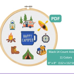 Happy Camper - Summer Camping Cross Stitch Pattern, Instant Download PDF