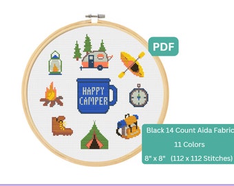 Happy Camper - Summer Camping Cross Stitch Pattern, Instant Download PDF
