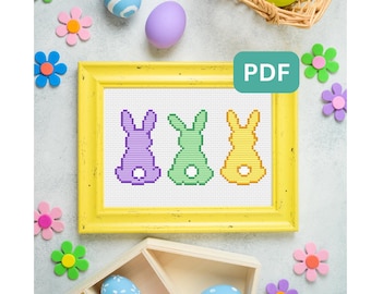 Adorable Pastel Bunny Cross Stitch Pattern - Easter Cross Stitch Pattern - Spring Cross Stitch Pattern - Instant Download PDF