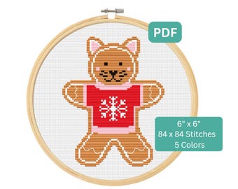 Gingerbread Cat - Simple Cross Stitch Pattern, Gingerbread Man, Cute Christmas Pattern, Cross Stitch Ornament, Instant Download PDF