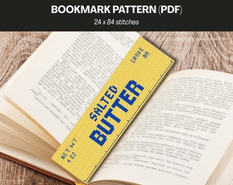 Marcapáginas de punto de cruz con diseño de mantequilla / Marcapáginas divertido con forma de comida / Marcapáginas de punto de cruz adorable para la cocina / Descarga instantánea / Regalo para amantes de los libros
